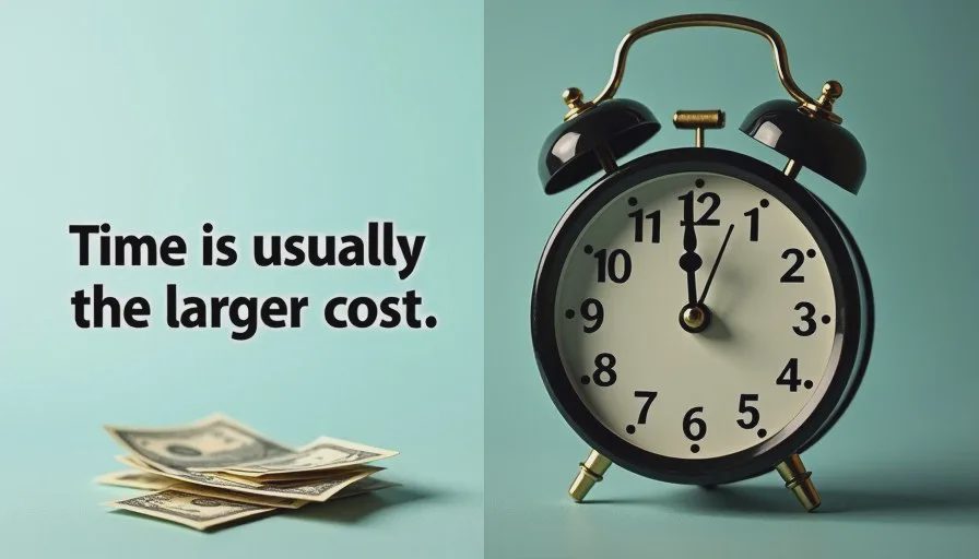 Time vs Money in AI Short Drama Production Side-by-side comparison emphasizing that time is usually the larger cost in independent AI short drama production