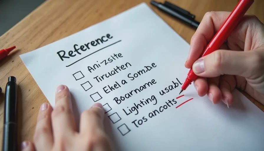 Handwritten checklist for selecting consistent AI character reference images