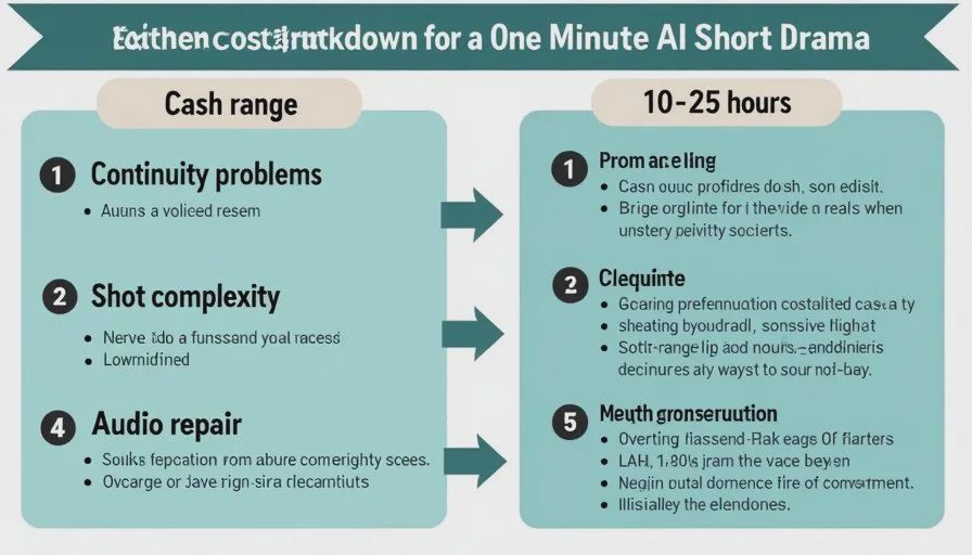 Cash and Time Cost Breakdown for AI Short Drama Simple visual breakdown of typical cash and time costs for producing a one-minute AI drama