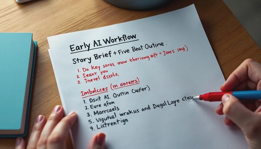 Stages 1-2: Story Brief and Character Bible Handwritten early workflow stages: story brief, character bible and continuity lock
