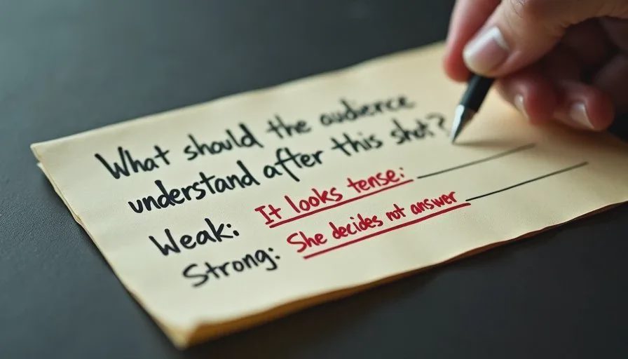 Diagnostic Question for Emotional Clarity Handwritten diagnostic question card used to test emotional clarity of an AI shot