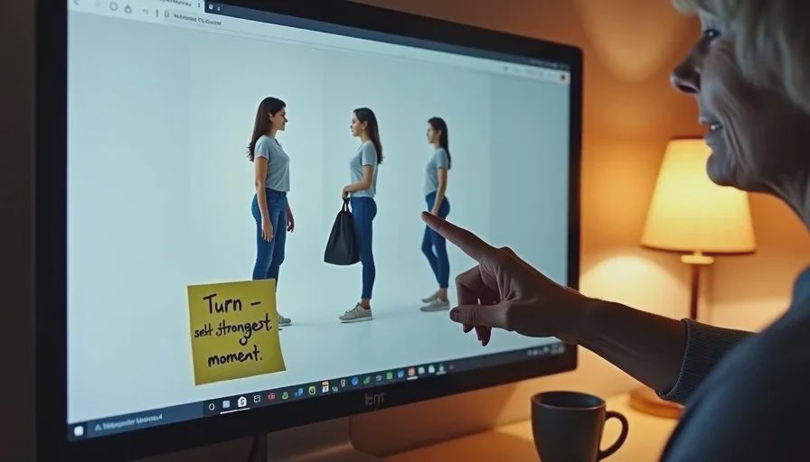 Selecting the Turning-Point Still for Confrontation Director reviewing multiple still options for the turning point of a two-character AI scene